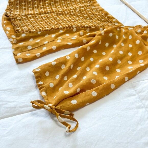 NWOT Reformation Grove Top Mustard Polka Dot Puff Sleeve Blouse Size 6 - Picture 6 of 7